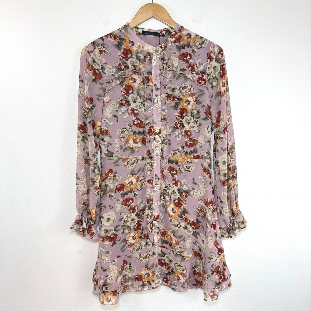 NWT Portmans Floral Mini Dress Pink Ruffle Long Sleeve Cottage Garden Party 10